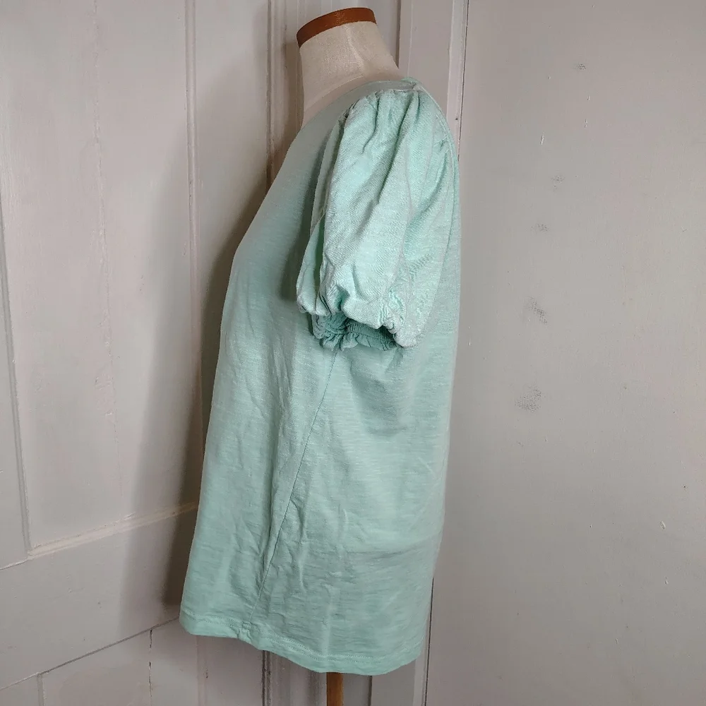 NWT Jane + Delancey Short Puff Sleeve Cotton T-Shirt Mint Green Women's Size L - Picture 3 of 10